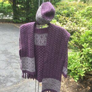 Talbots Purple Circle Design Neck Top-Scarf-Hat 3PC Set